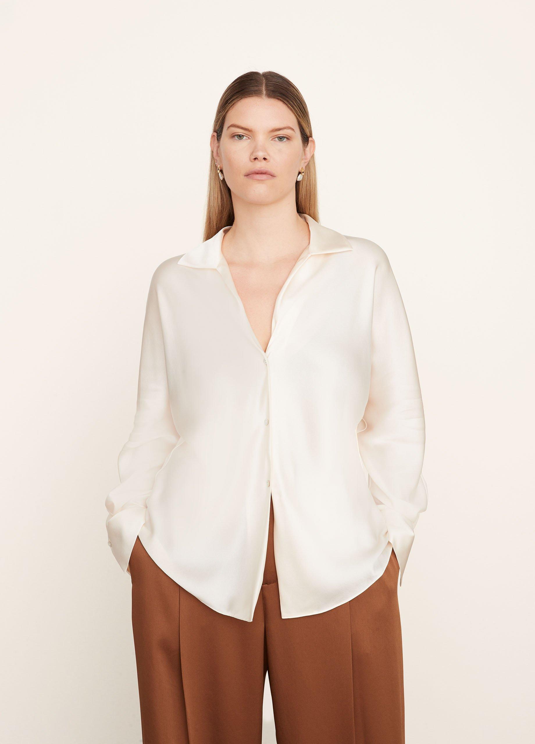 White silk discount blouse long sleeve