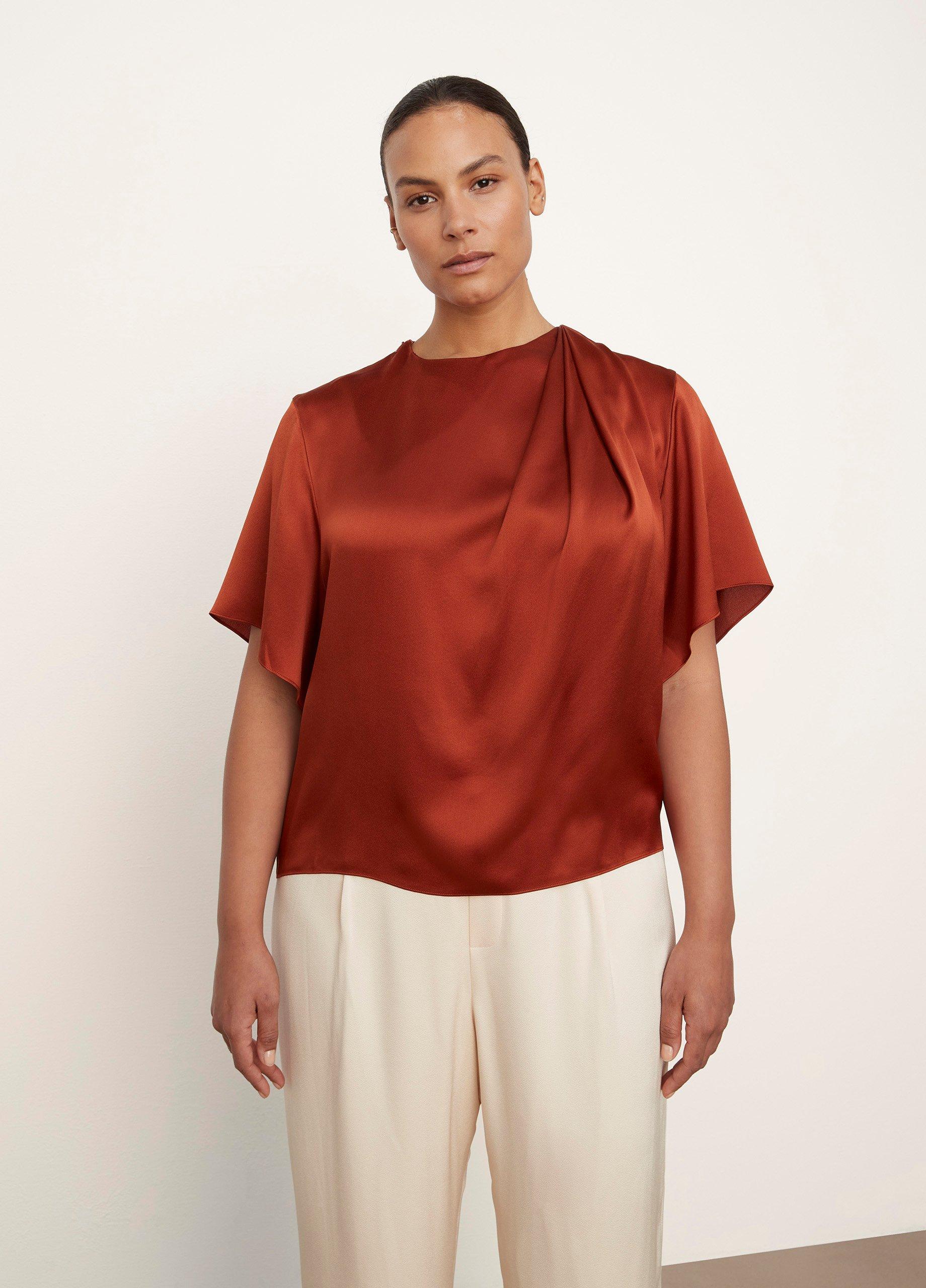 Vince Sleeveless Draped Stretch Silk Blouse