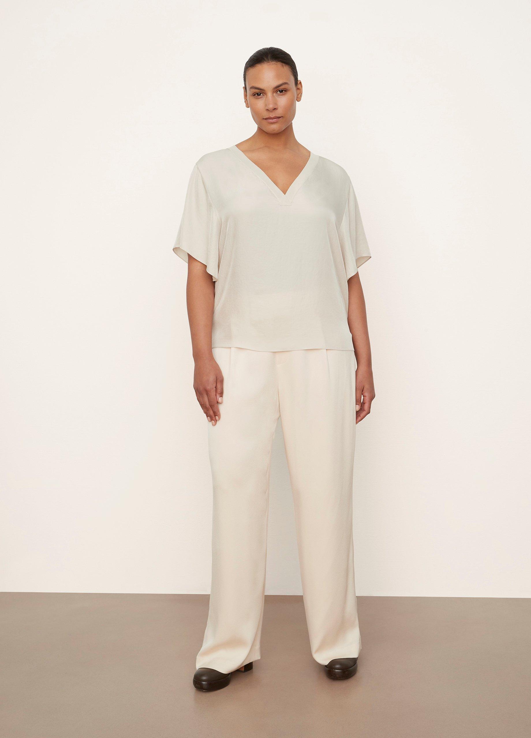 Rib-Trim Double V-Neck Short Sleeve Popover image number 0