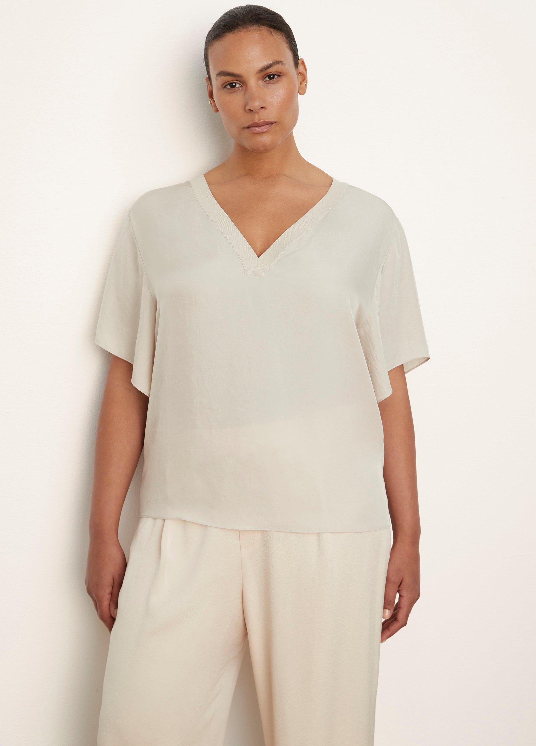 Rib-Trim Double V-Neck Short Sleeve Popover image number 1
