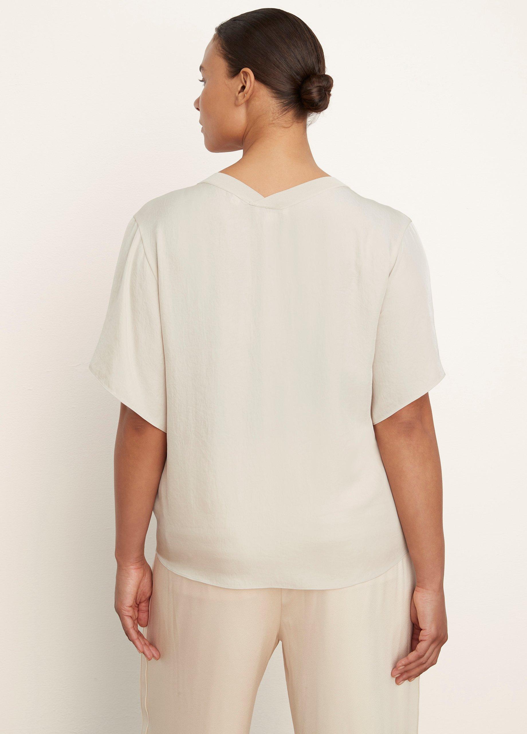 Rib-Trim Double V-Neck Short Sleeve Popover image number 3