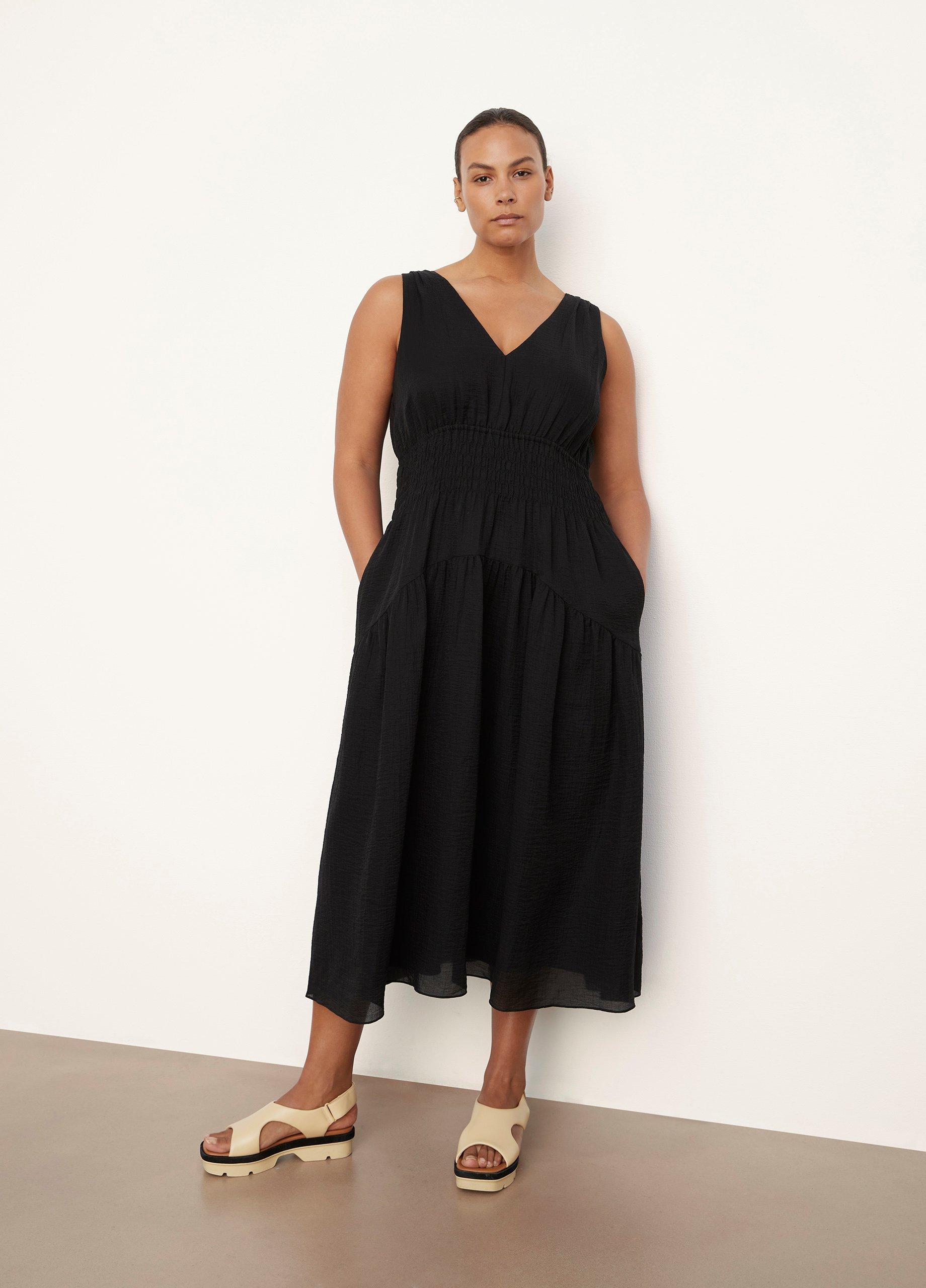Women's Smocked V-Neck Dress, Black, Size 1Xl Vince