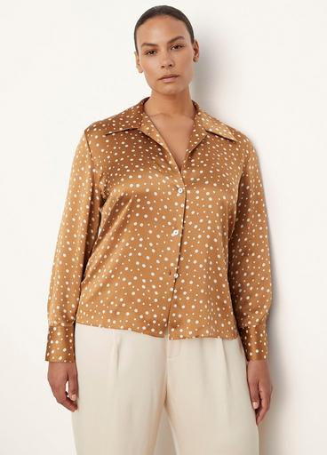 Silk Tossed Dot Fitted Collar Blouse image number 1