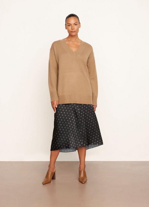 Wool and Cashmere Rib Trim V-Neck Sweater