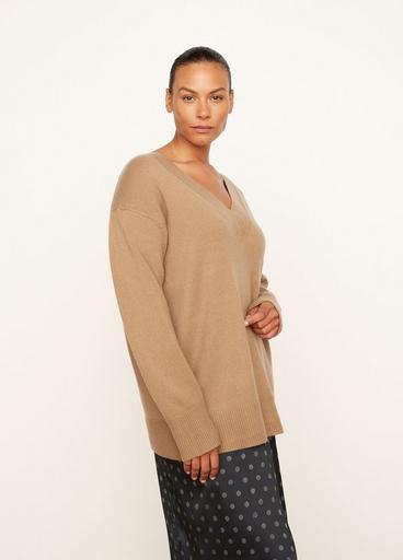 Wool and Cashmere Rib-Trim V-Neck Sweater image number 2