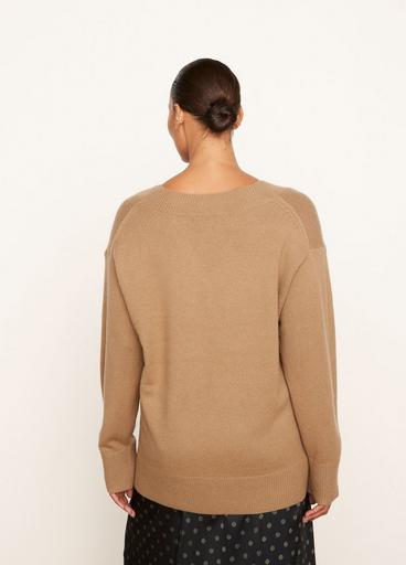 Wool and Cashmere Rib Trim V-Neck Sweater image number 3