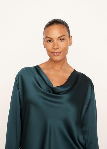 Silk Cowl Neck Long Sleeve Blouse image number 1