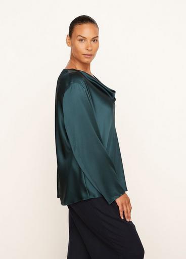 Silk Cowl Neck Long Sleeve Blouse image number 2
