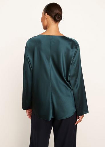 Silk Cowl Neck Long Sleeve Blouse image number 3