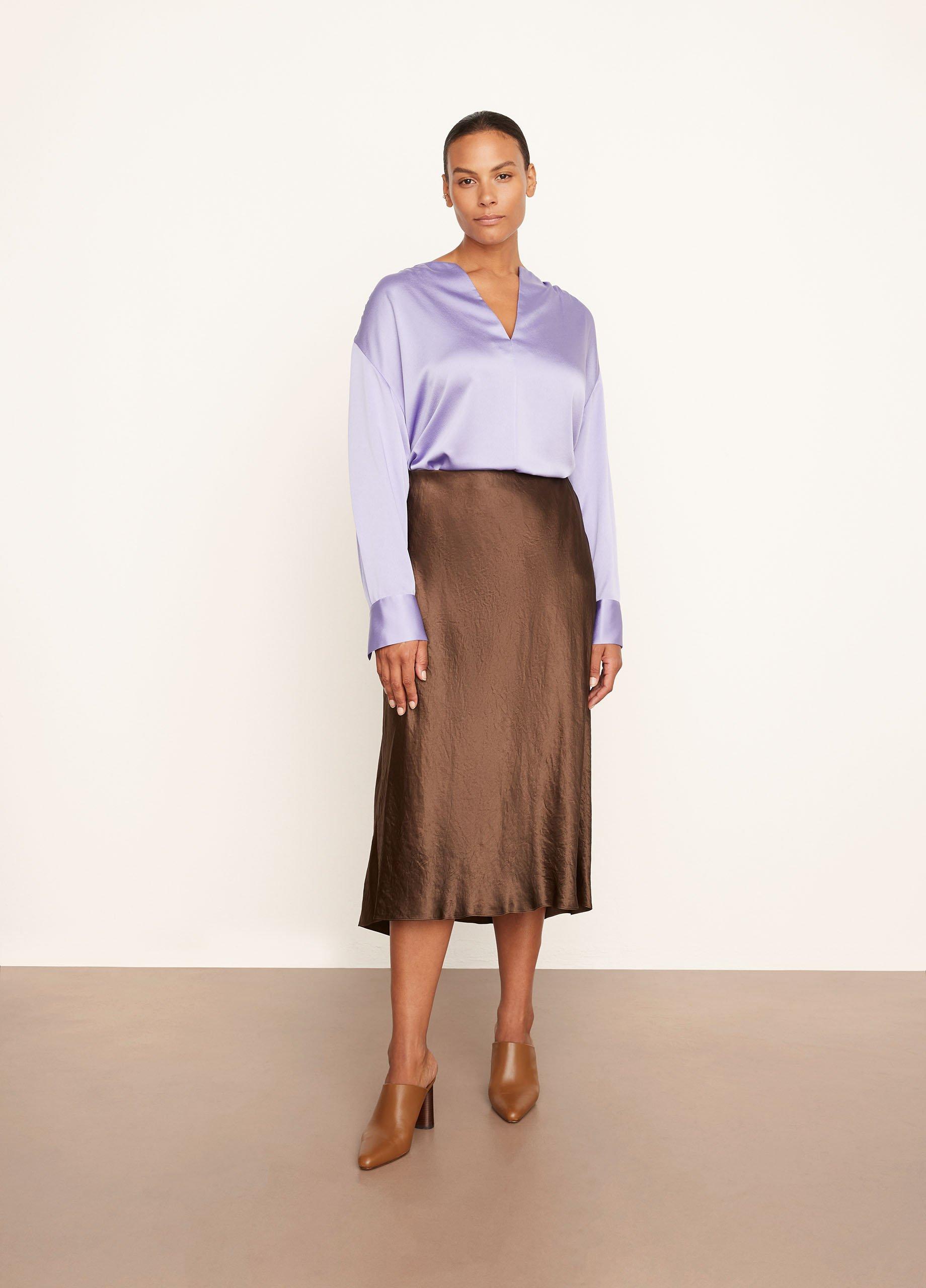 Vince midi satin outlet slip skirt umbra