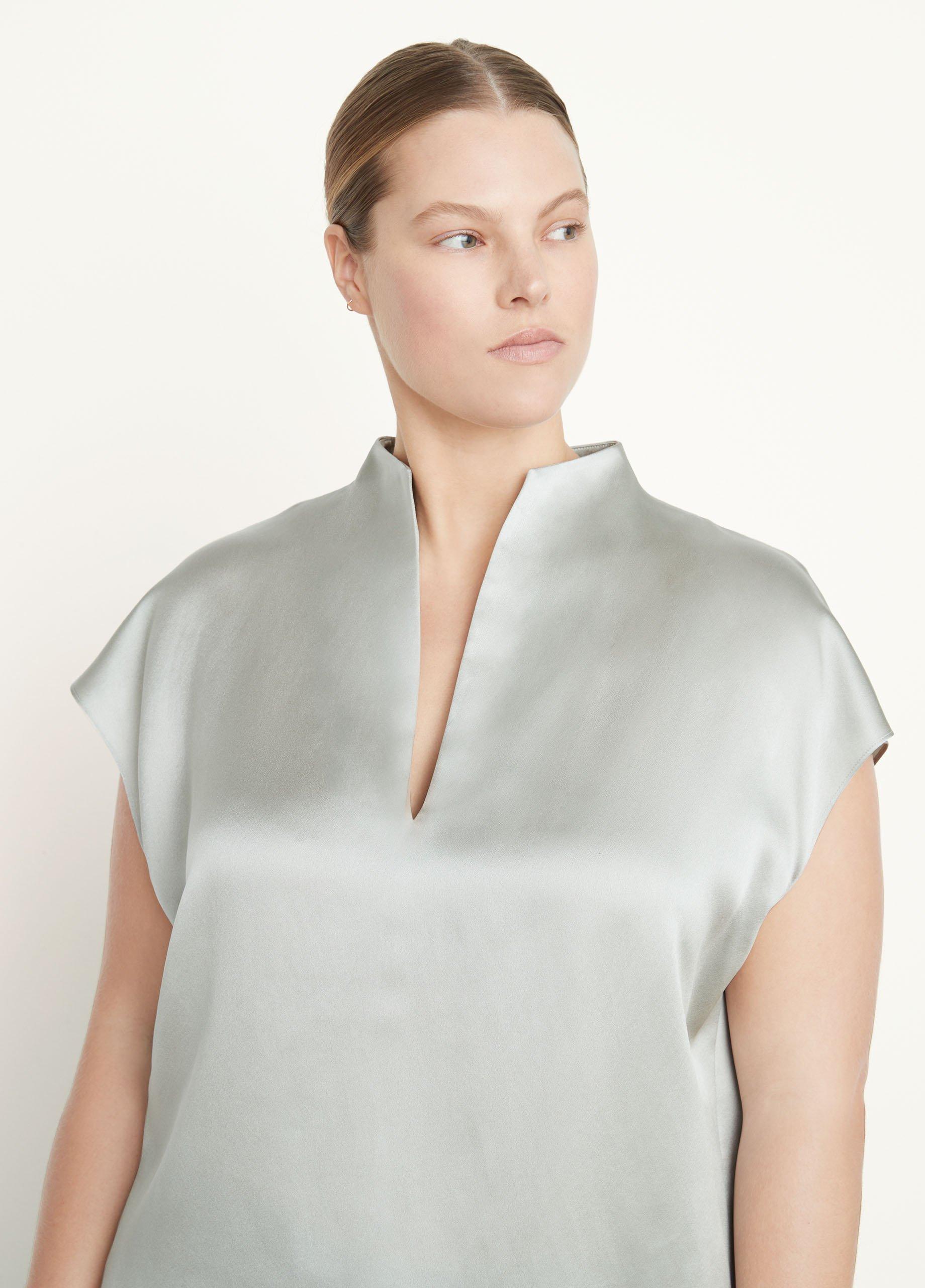v neck silk blouse short sleeve