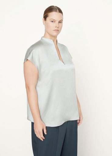 Silk Cap Sleeve Split-Neck Blouse image number 2