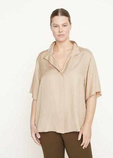 Short Sleeve Silk-Blend Button-Down Shirt in Shirts & Tees