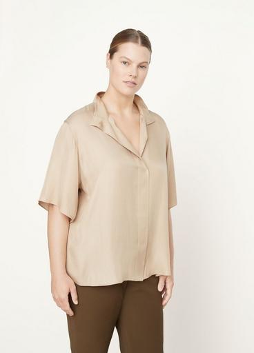 Short Sleeve Silk-Blend Button-Down Shirt in Shirts & Tees