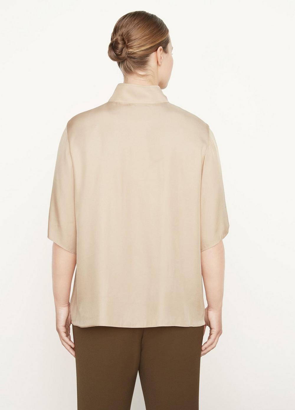Short Sleeve Silk-Blend Button-Down Shirt