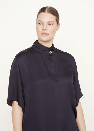 Short Sleeve Silk-Blend Button-Down Shirt image number 1