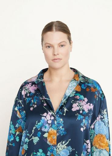Painted Bouquet Silk Sculpted Long Sleeve Shirt image number 1