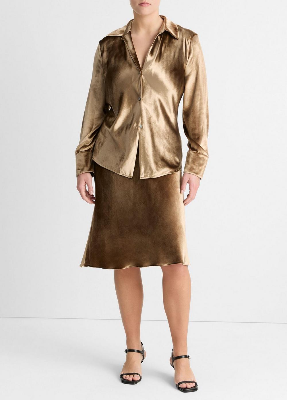 Velvet Short Slip Skirt, Gold Shadow, Size 2XL Vince