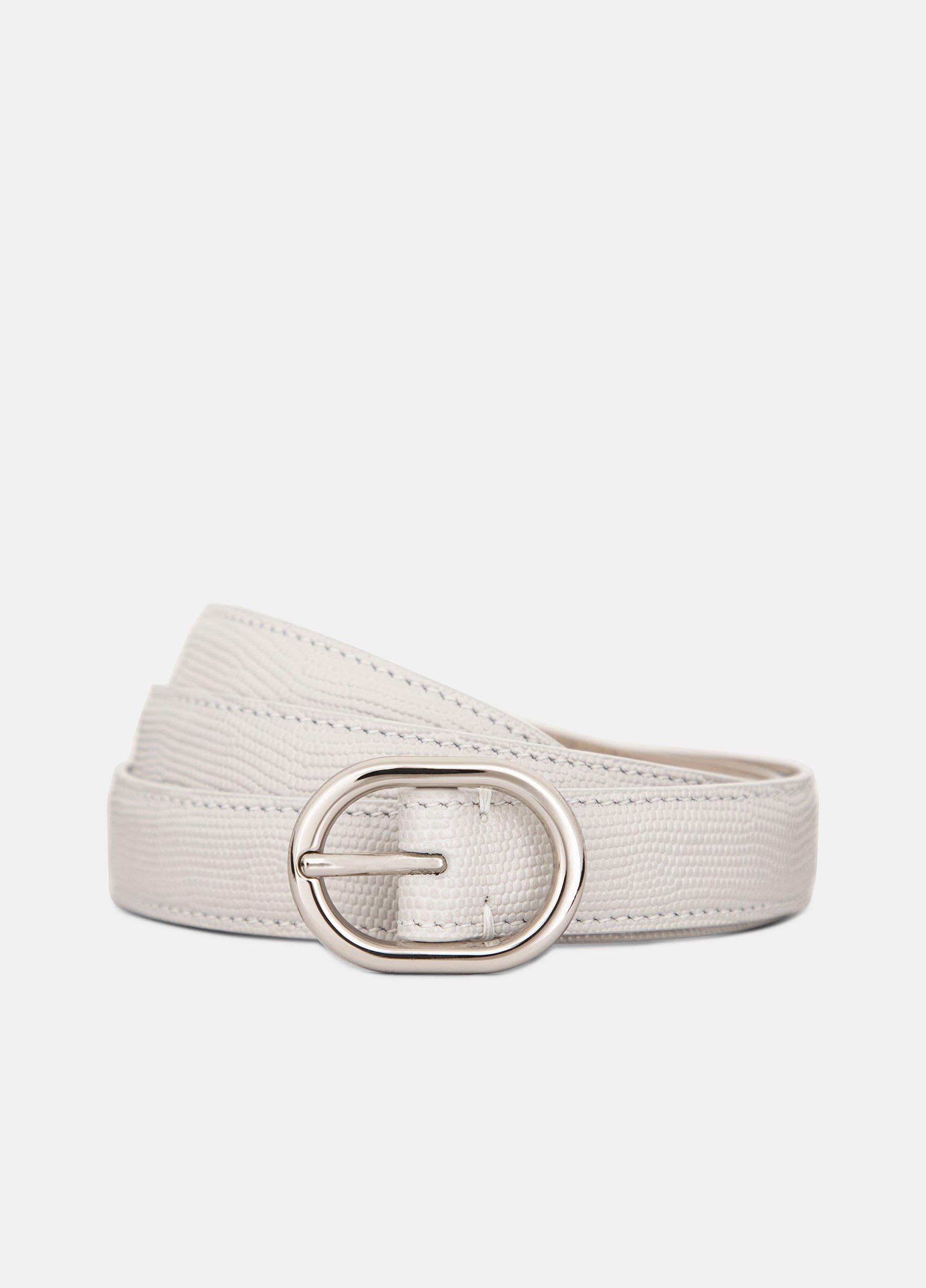 Women's Women's 20mm Stitched Lizard-Embossed Leather Belt, Horchata, Size XL Vince