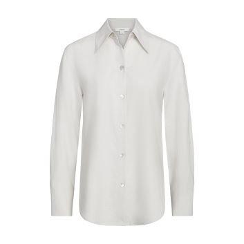 Linen-Blend Relaxed Long-Sleeve Button-Front Shirt image number 0