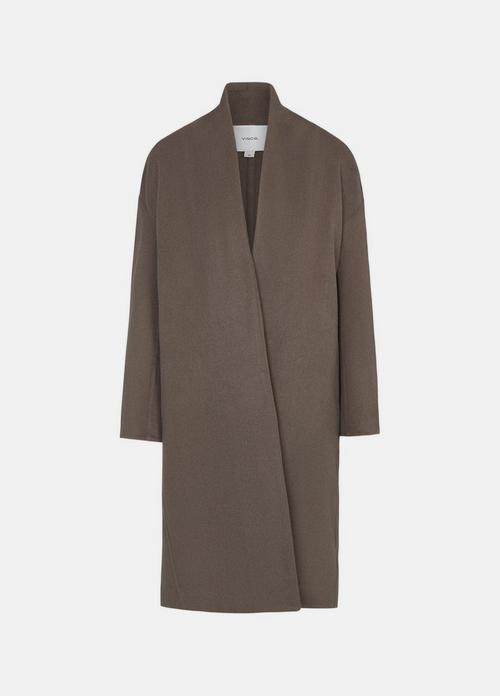 Wool-Blend Collarless Long Coat