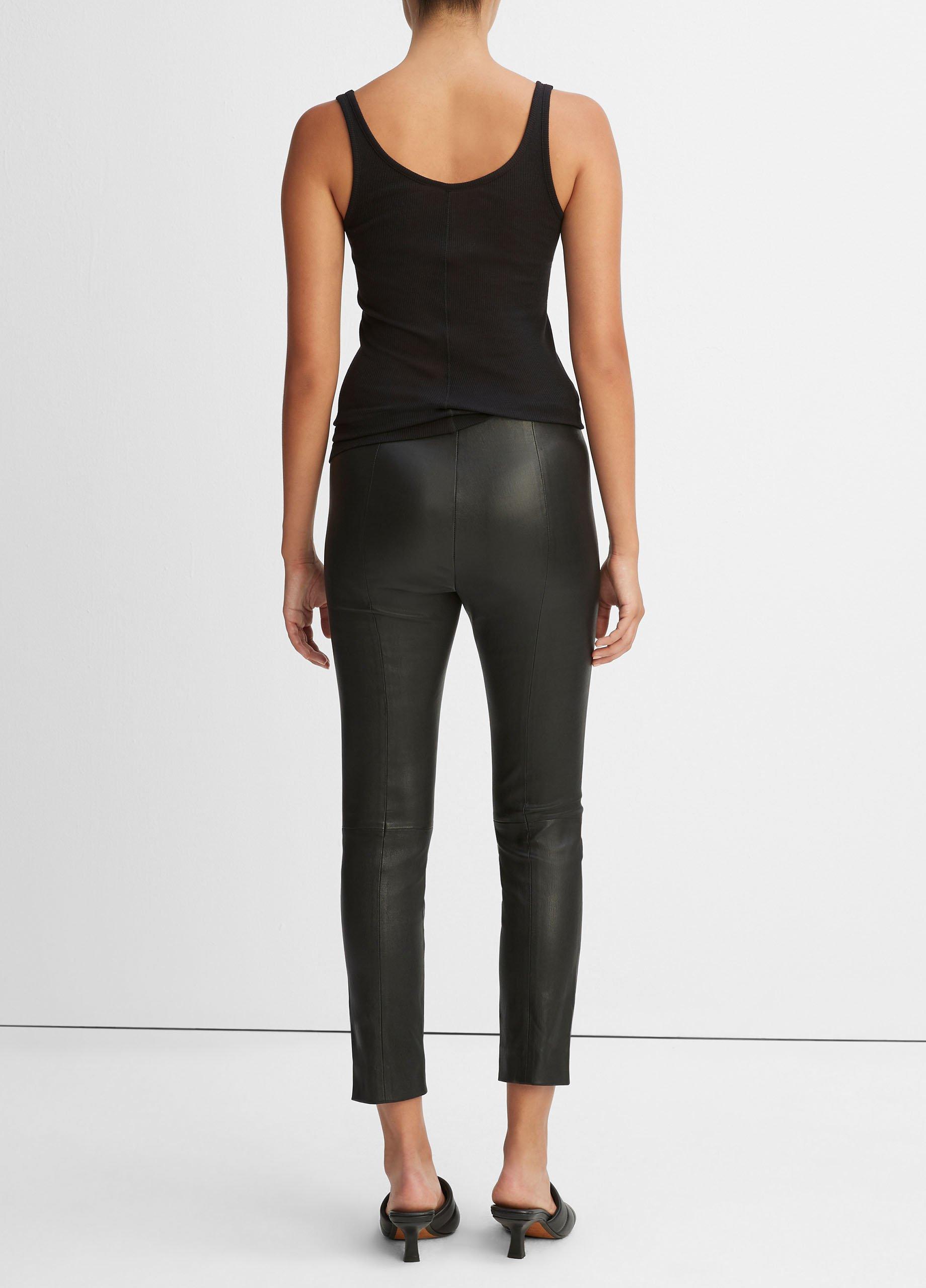 $1,175 VINCE. Dark Brown CROC Embossed LEATHER Legging PANTS