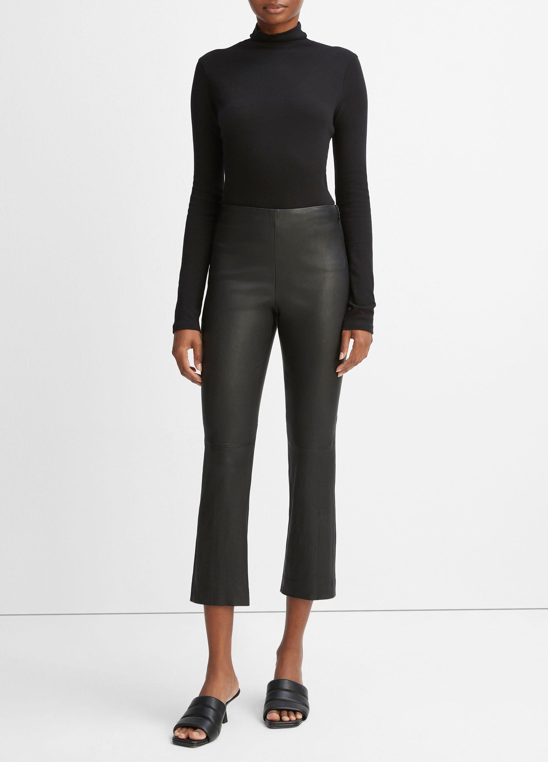 빈스 Vince Stretch-Leather Cropped Legging,BLACK