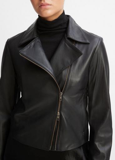 Leather Cross-Front Moto Jacket image number 1