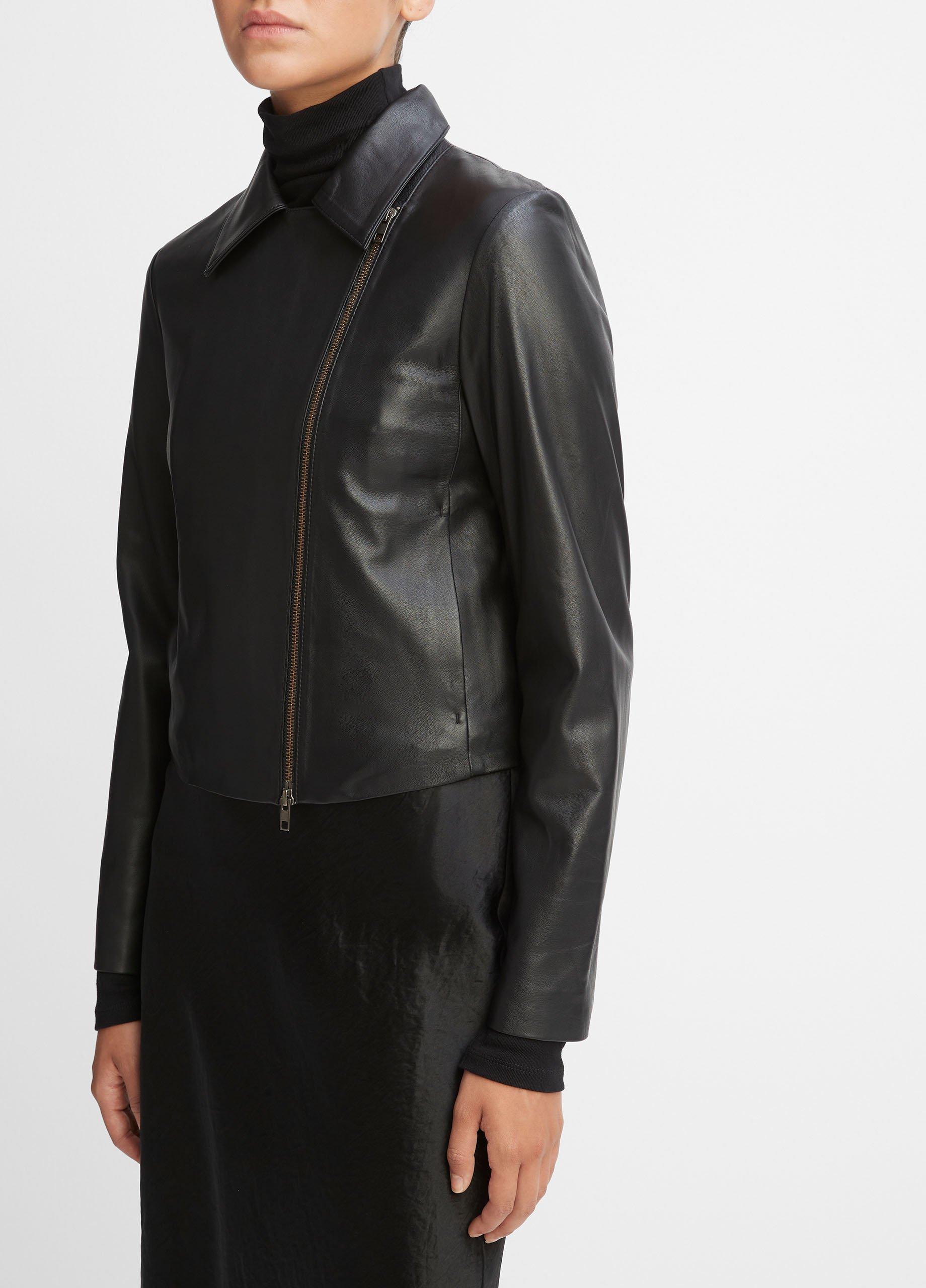 Leather Cross-Front Moto Jacket in Leather Jackets