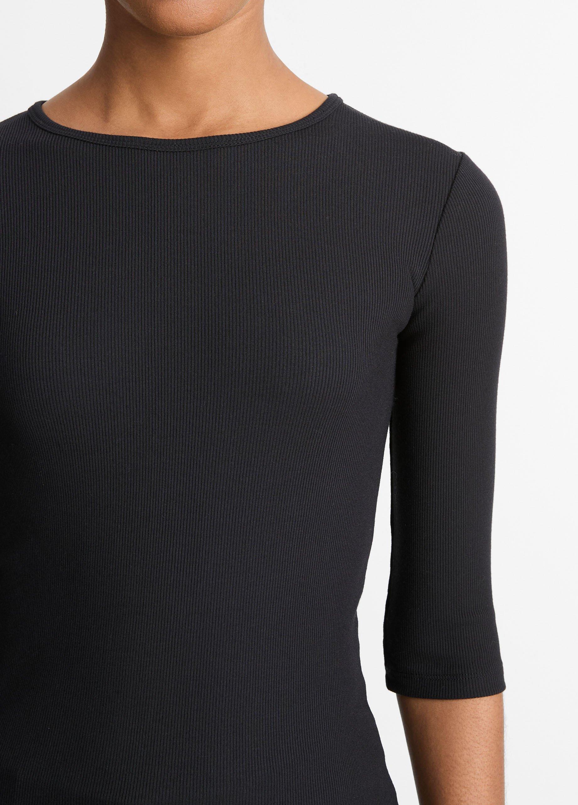 Vince. Navy Wide Ribbed Cashmere Elbow Sleeve Crew Neck Sweater Top Women Medium