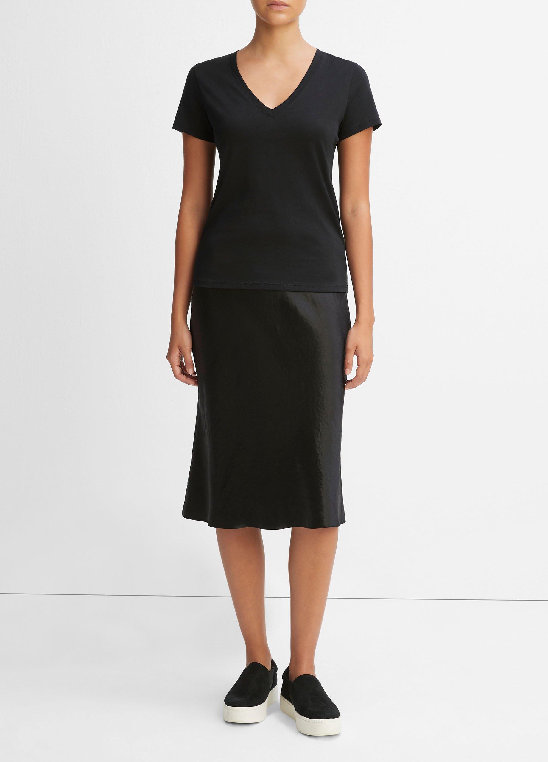 Women's Essential Pima Cotton V-Neck T-Shirt, Black, Size XXS Vince