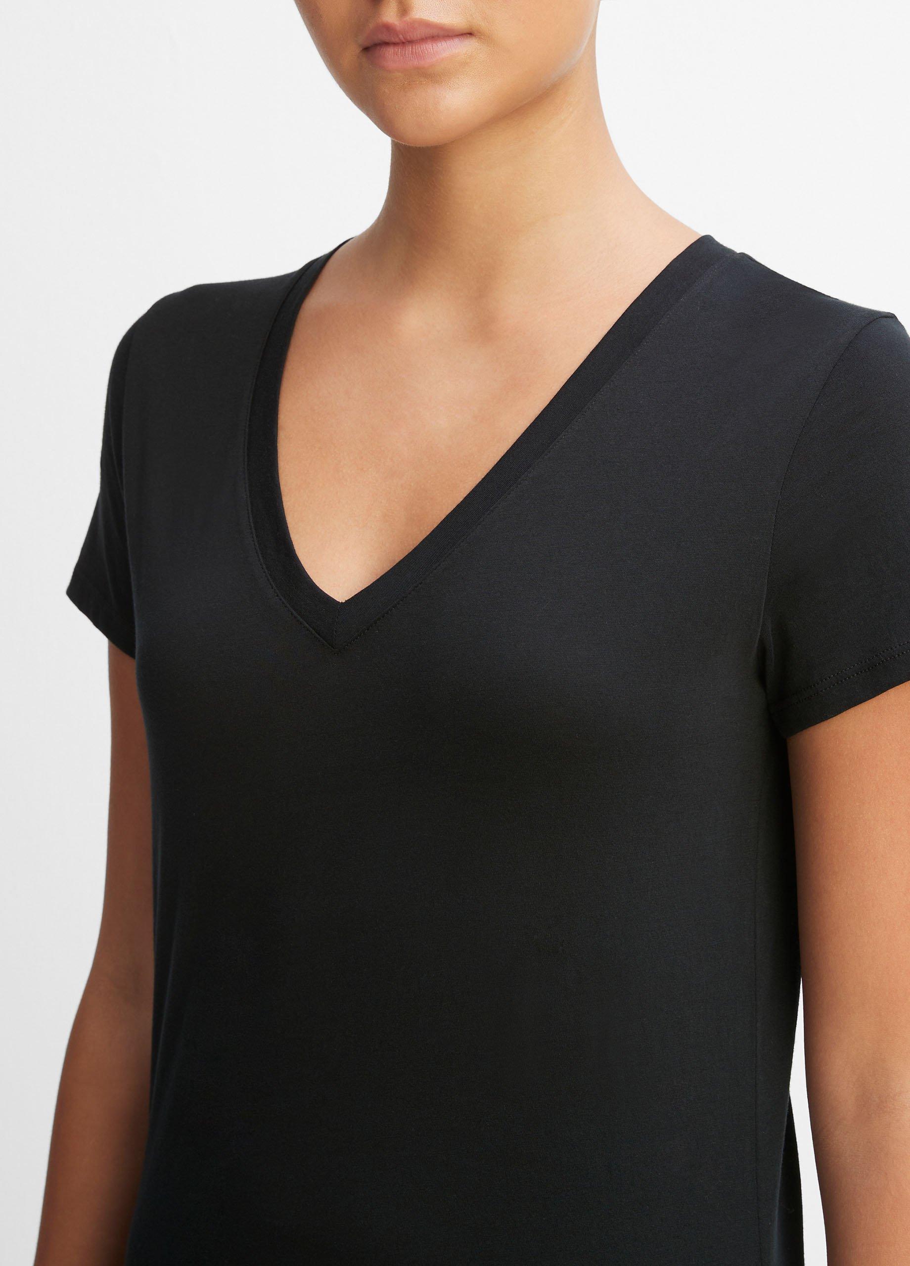 Essential Pima Cotton V-Neck T-Shirt in Short Sleeve | Vince
