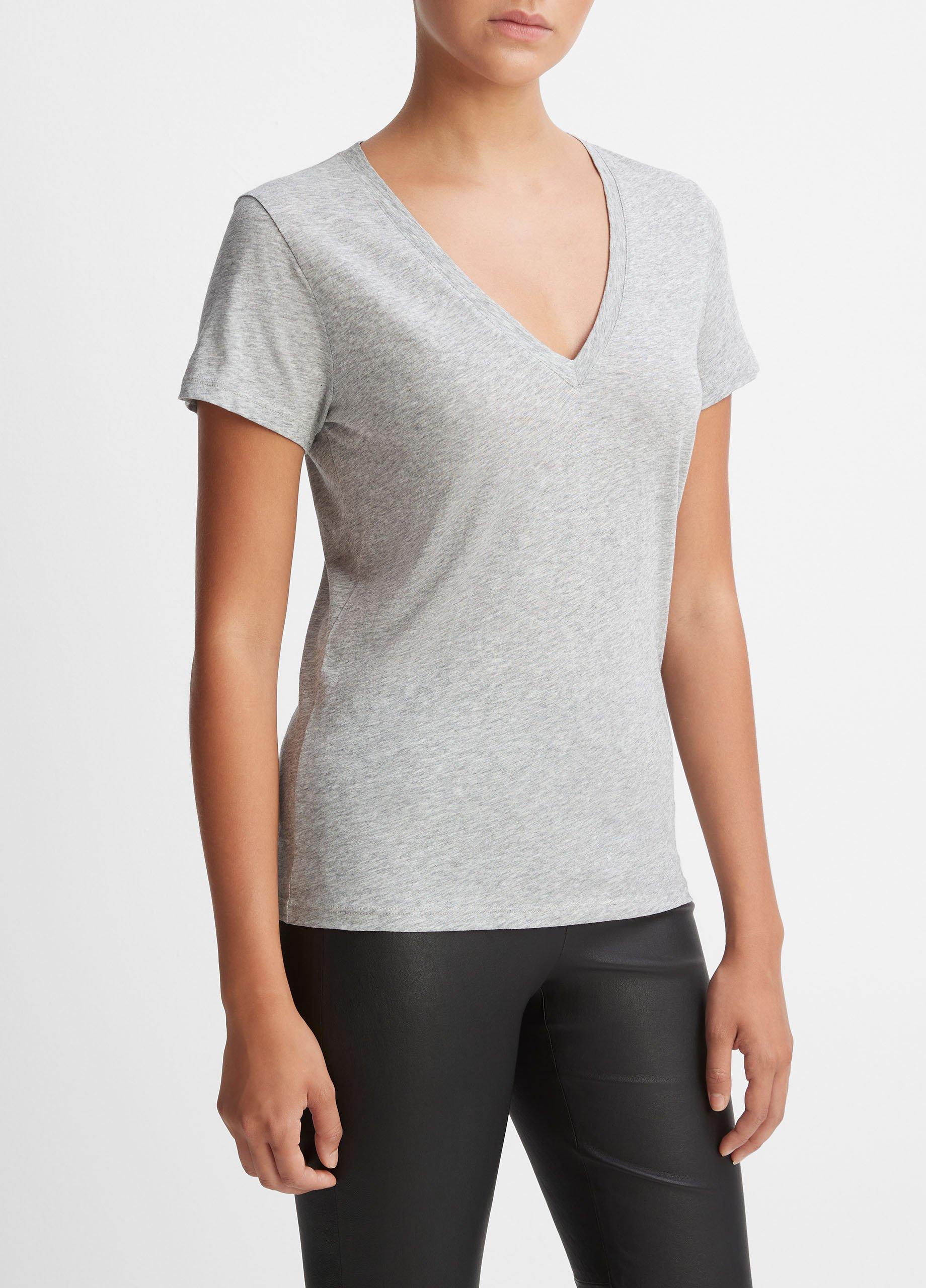 Essential Pima Cotton V-Neck T-Shirt in Short Sleeve | Vince