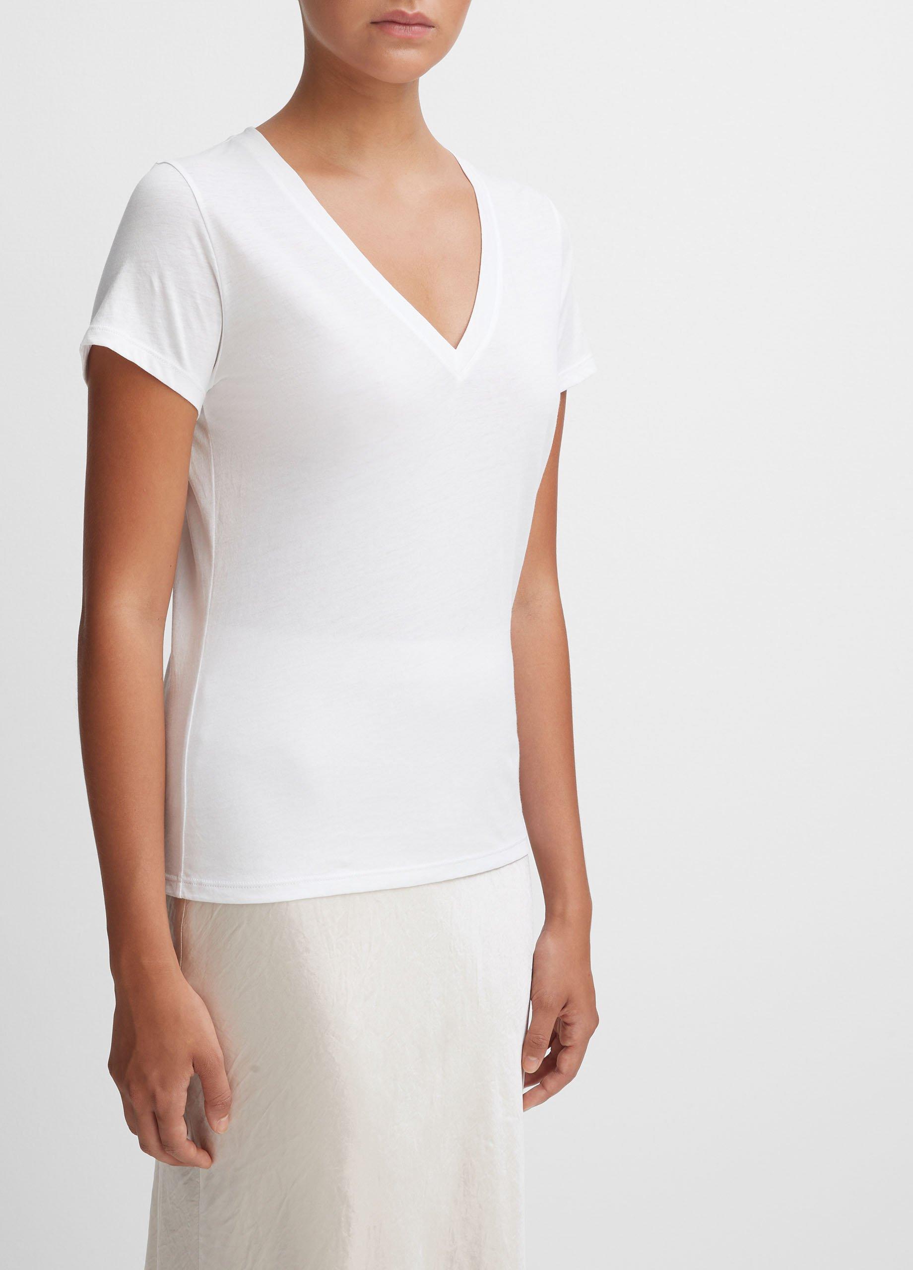 Vince T Shirt Optic White Essential Pima Cotton V Neck