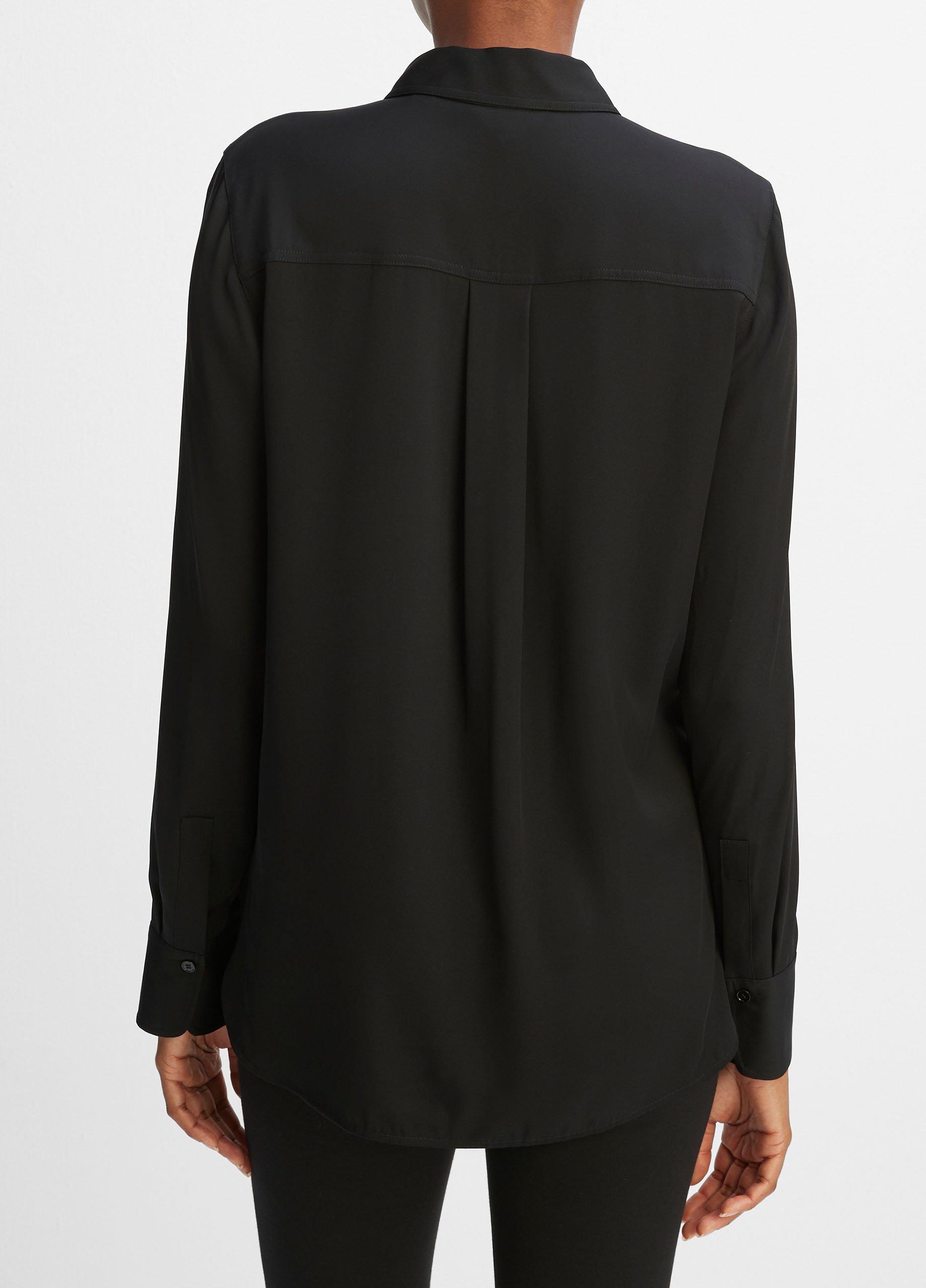 ヴィンス Vince Slim Fitted Blouse レディース シャツ トップス Black Slim Fitted Stretch-Silk Blouse in Long Sleeve | Vince
