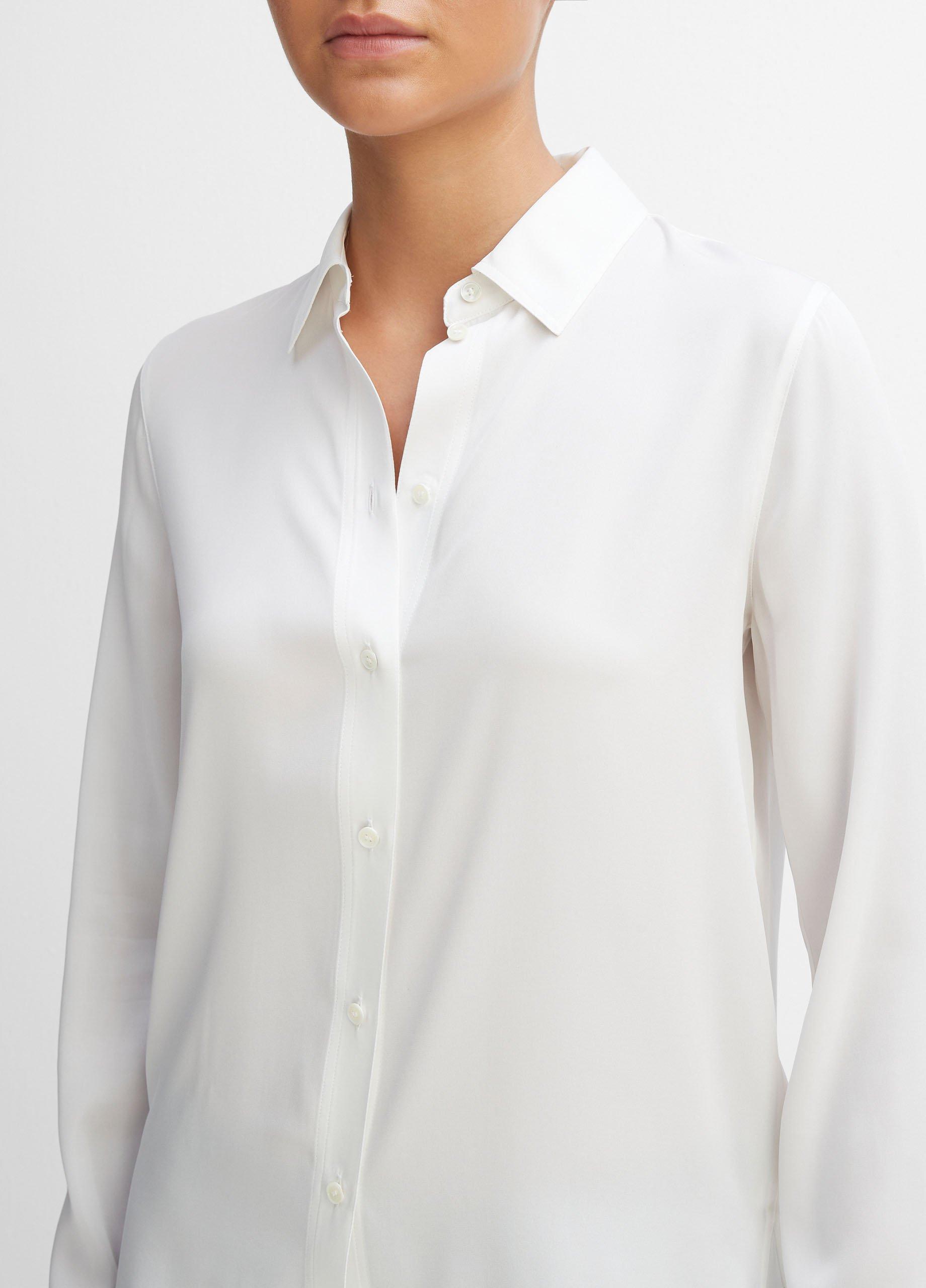 Slim Fitted Stretch-Silk Blouse in Long Sleeve | Vince