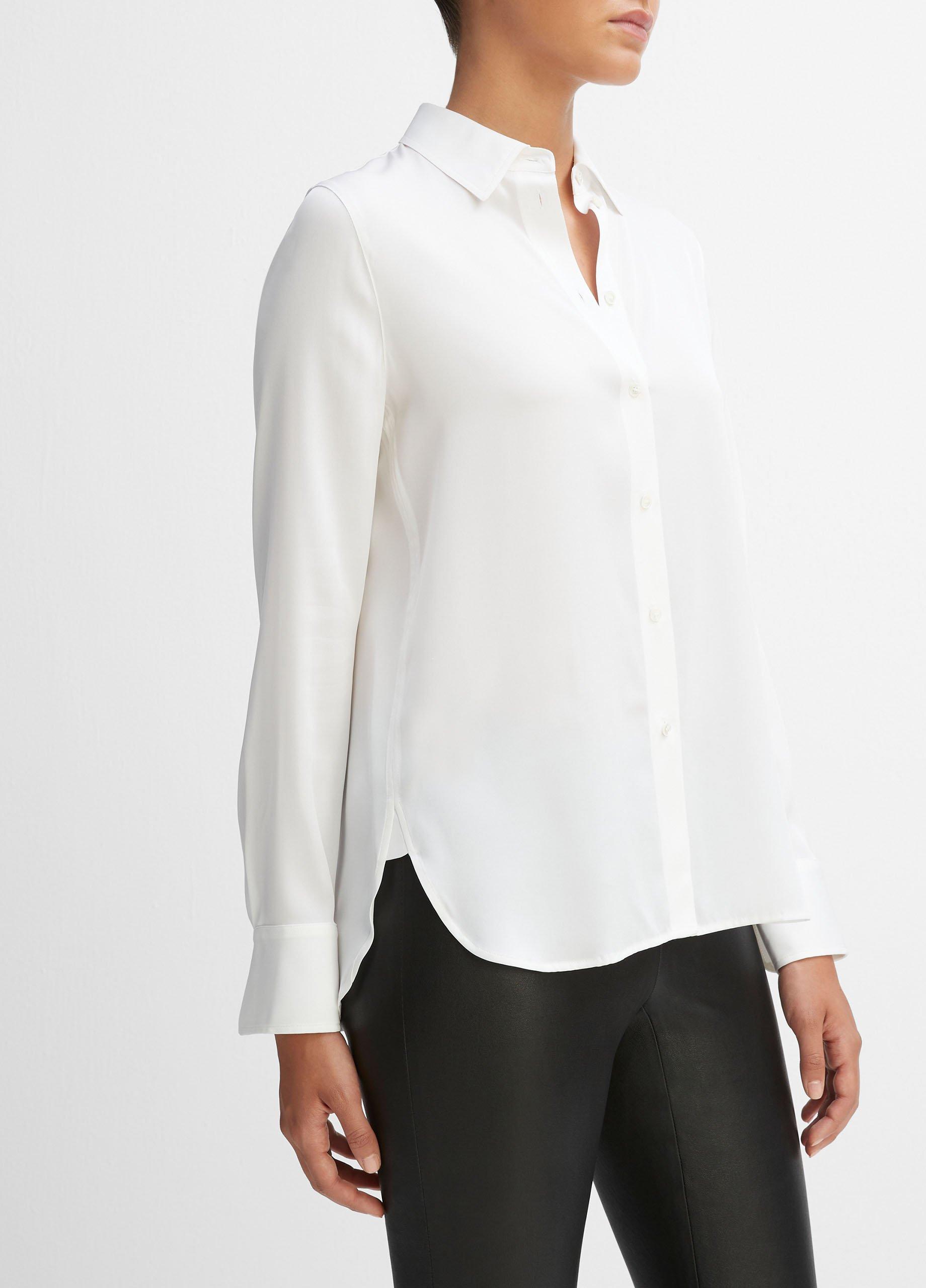 Slim Fitted Stretch-Silk Blouse in Long Sleeve