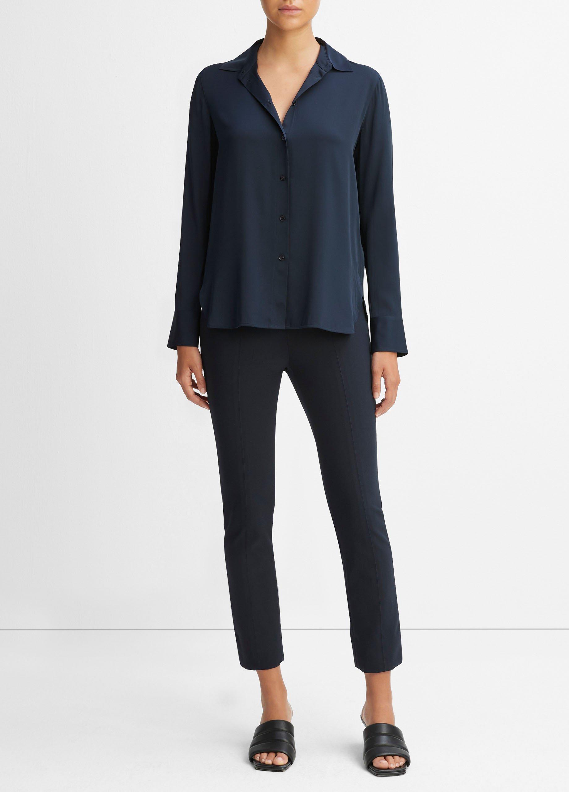 Slim Fitted Stretch-Silk Blouse in Long Sleeve | Vince