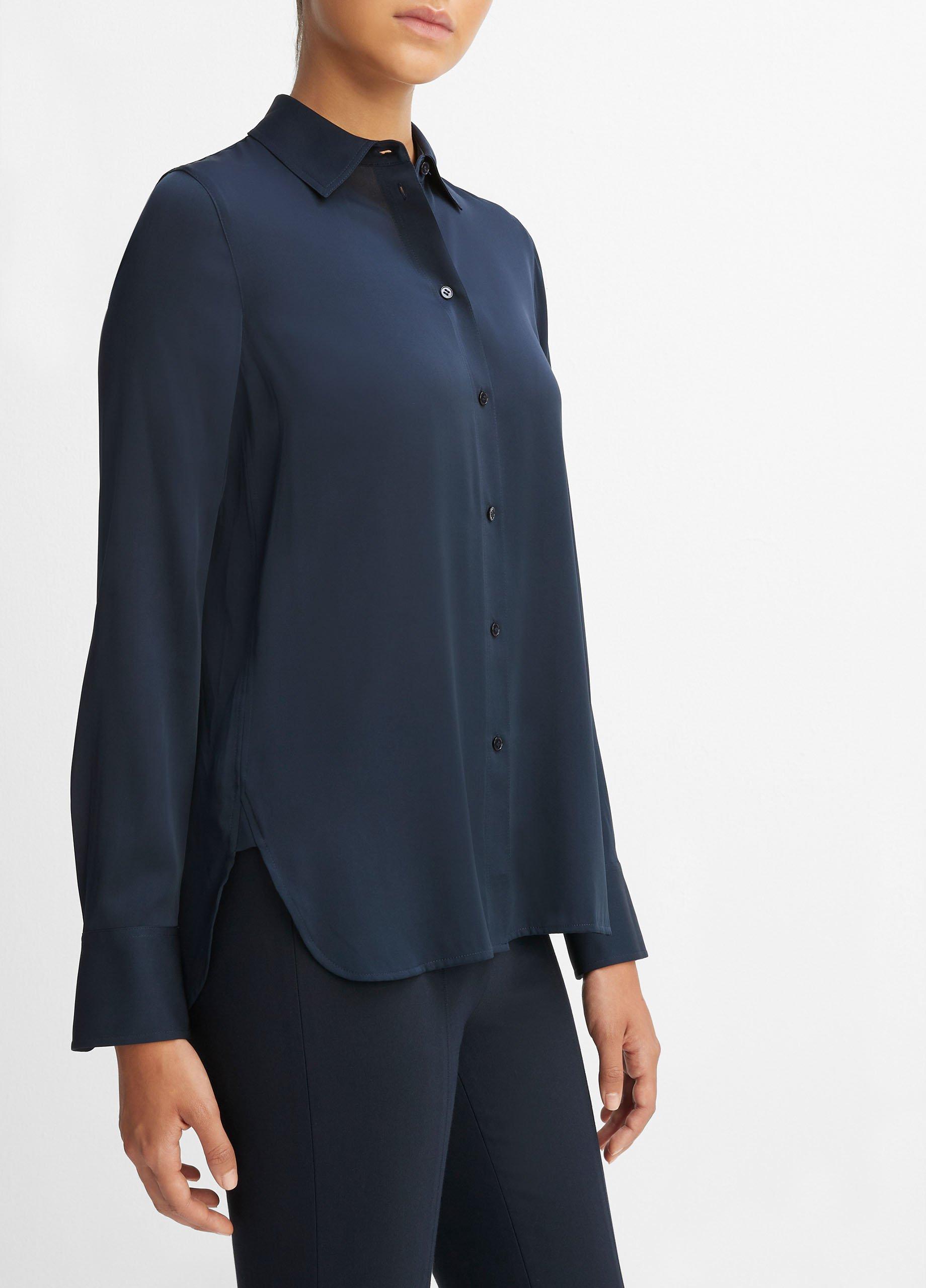 Slim Fitted Stretch-Silk Blouse in Long Sleeve | Vince