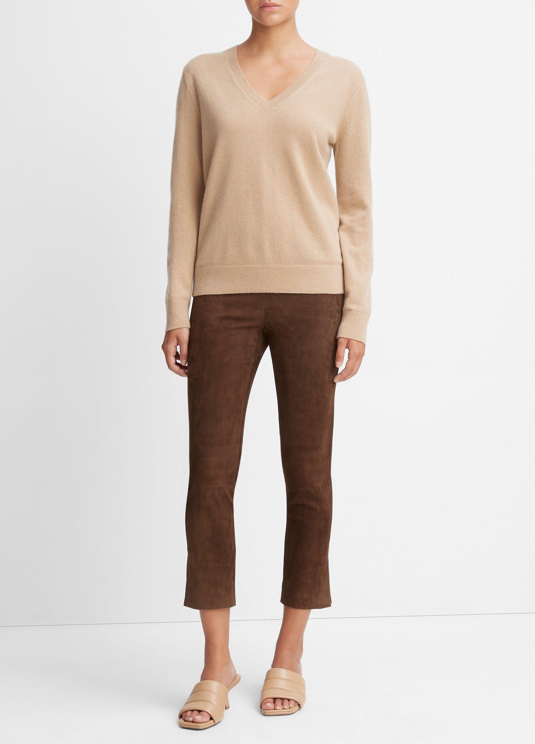 빈스 Vince Stretch Suede Split Hem Crop Legging,DARK WHEAT