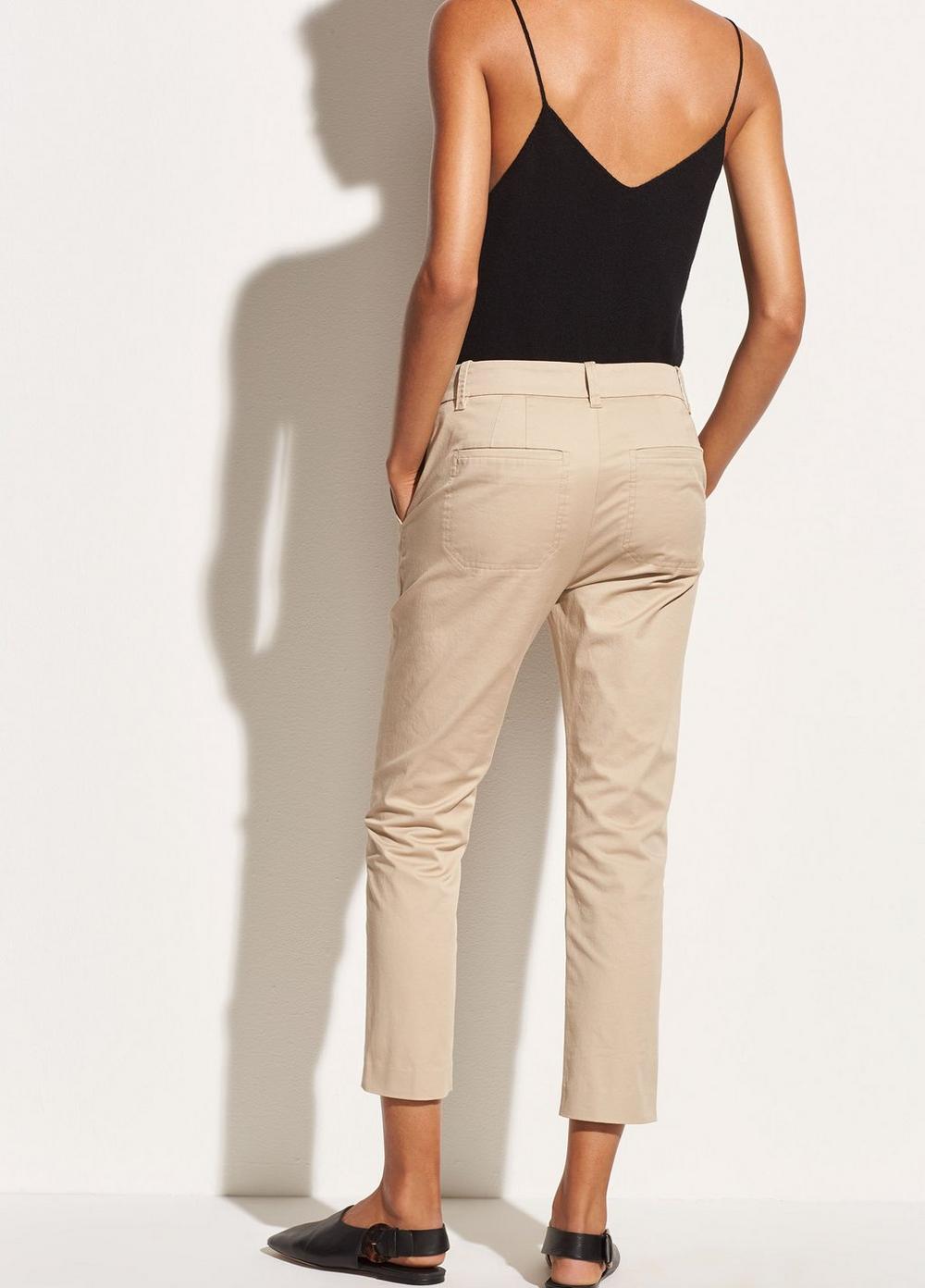NWT Vince Solid Chino Trouser Pants Cropped Flap Pockets White Skinny Leg Size 2 