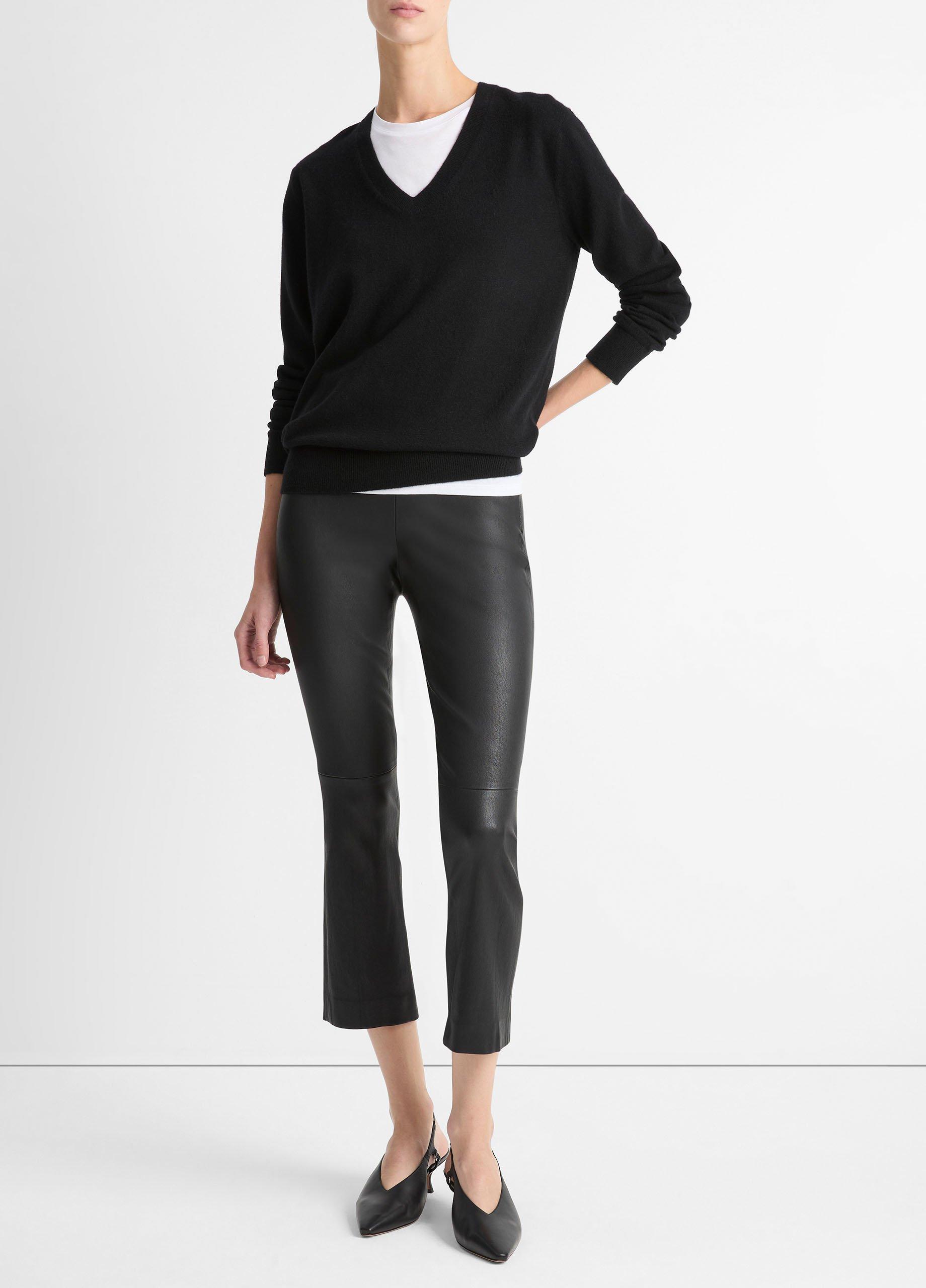 Women's Cashmere Weekend V-Neck Sweater, Black, Size L Vince