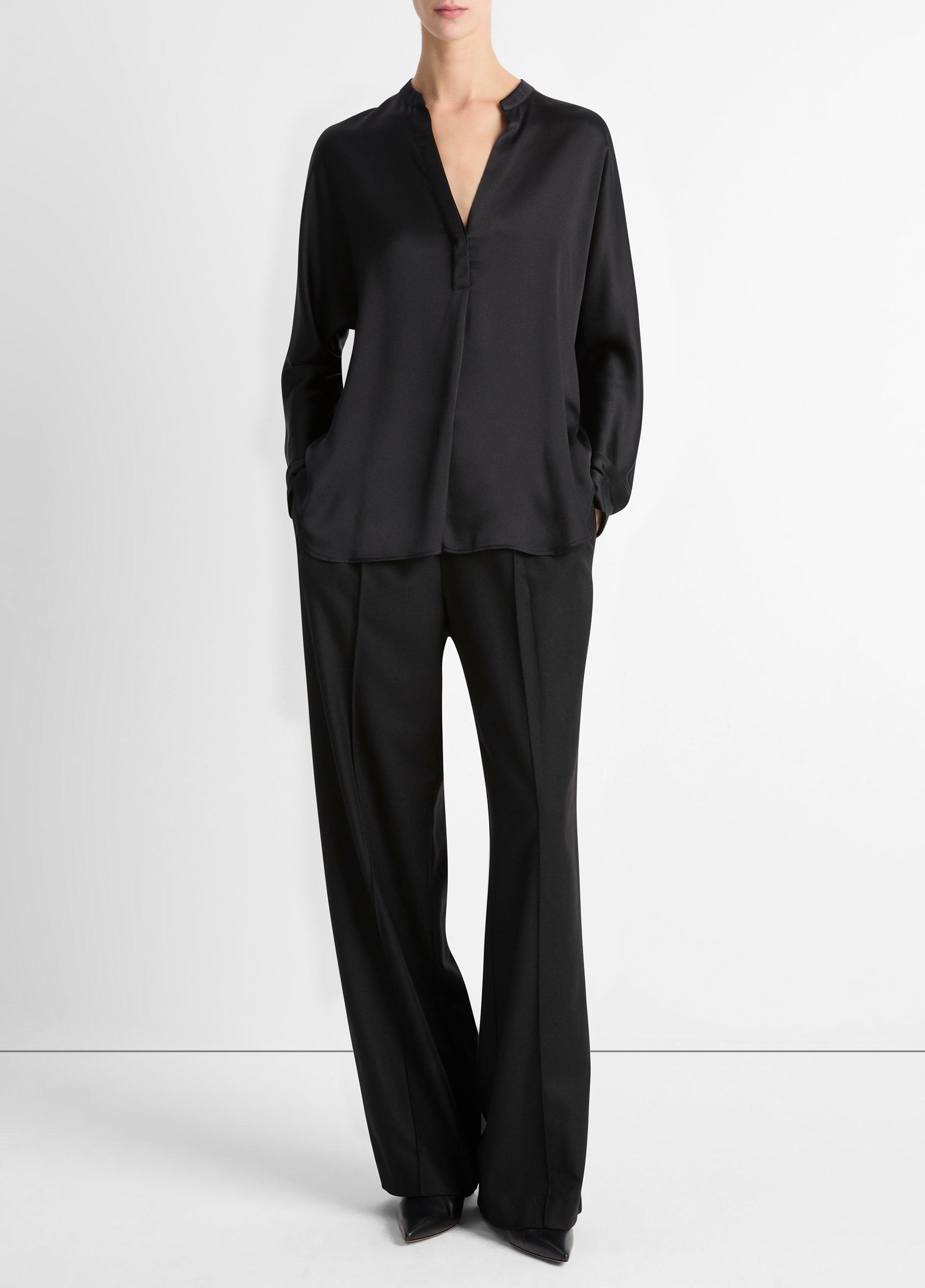 Silk Satin Band-Collar Blouse in Long Sleeve | Vince