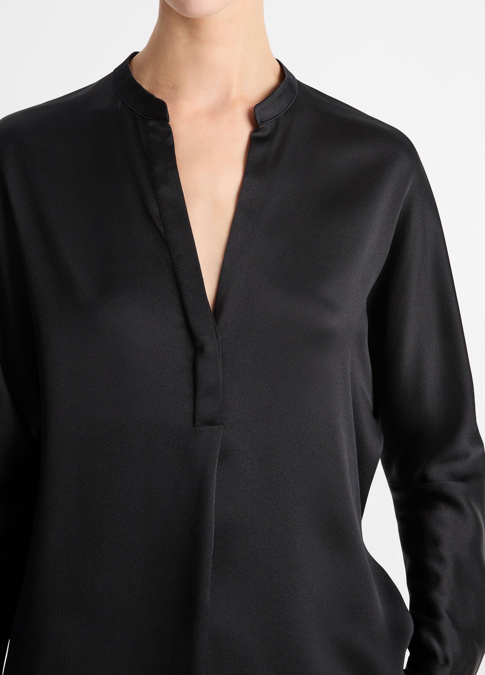 Silk Satin Band-Collar Blouse in Long Sleeve | Vince