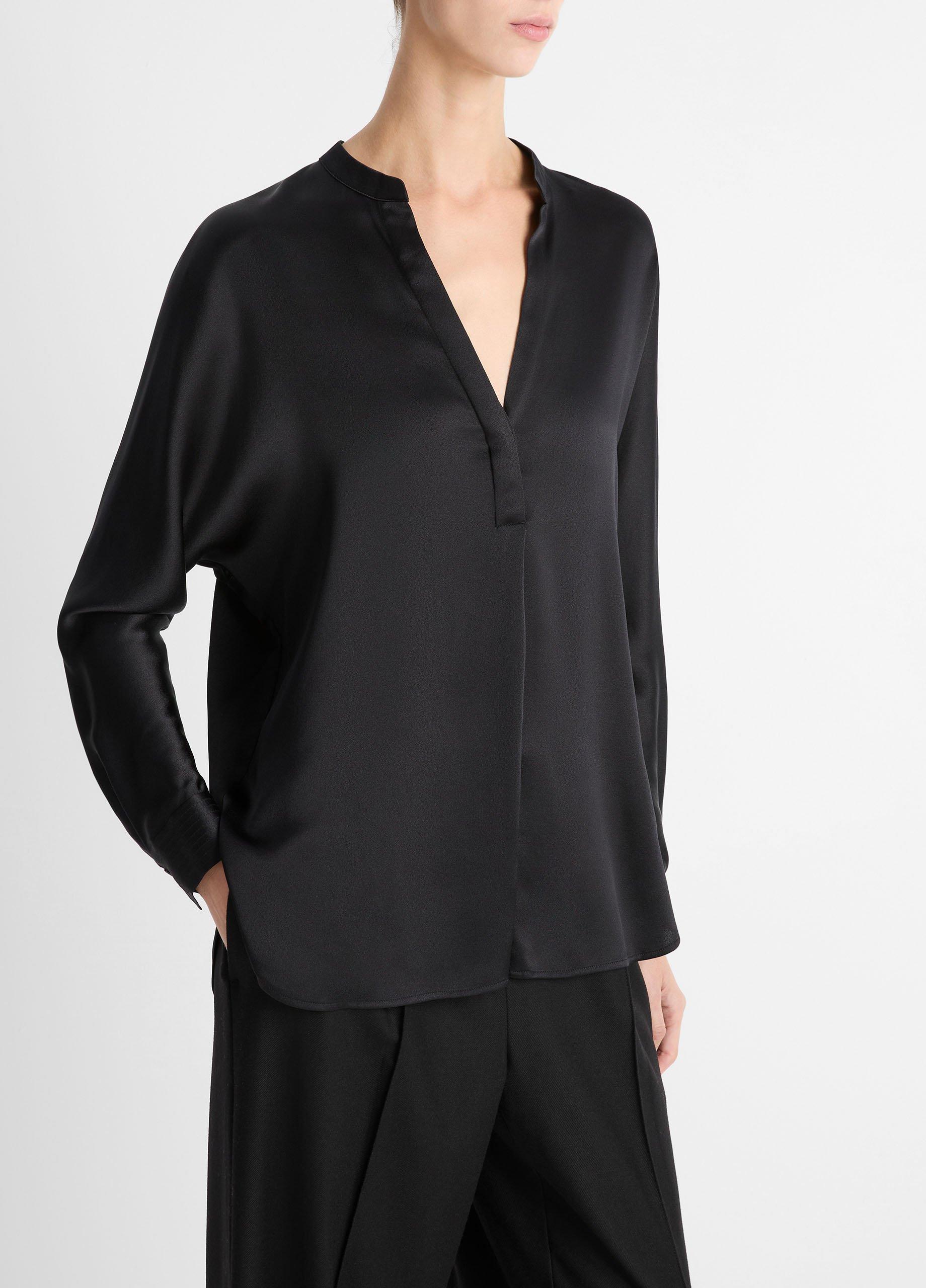 Silk Satin Band-Collar Blouse in Long Sleeve | Vince