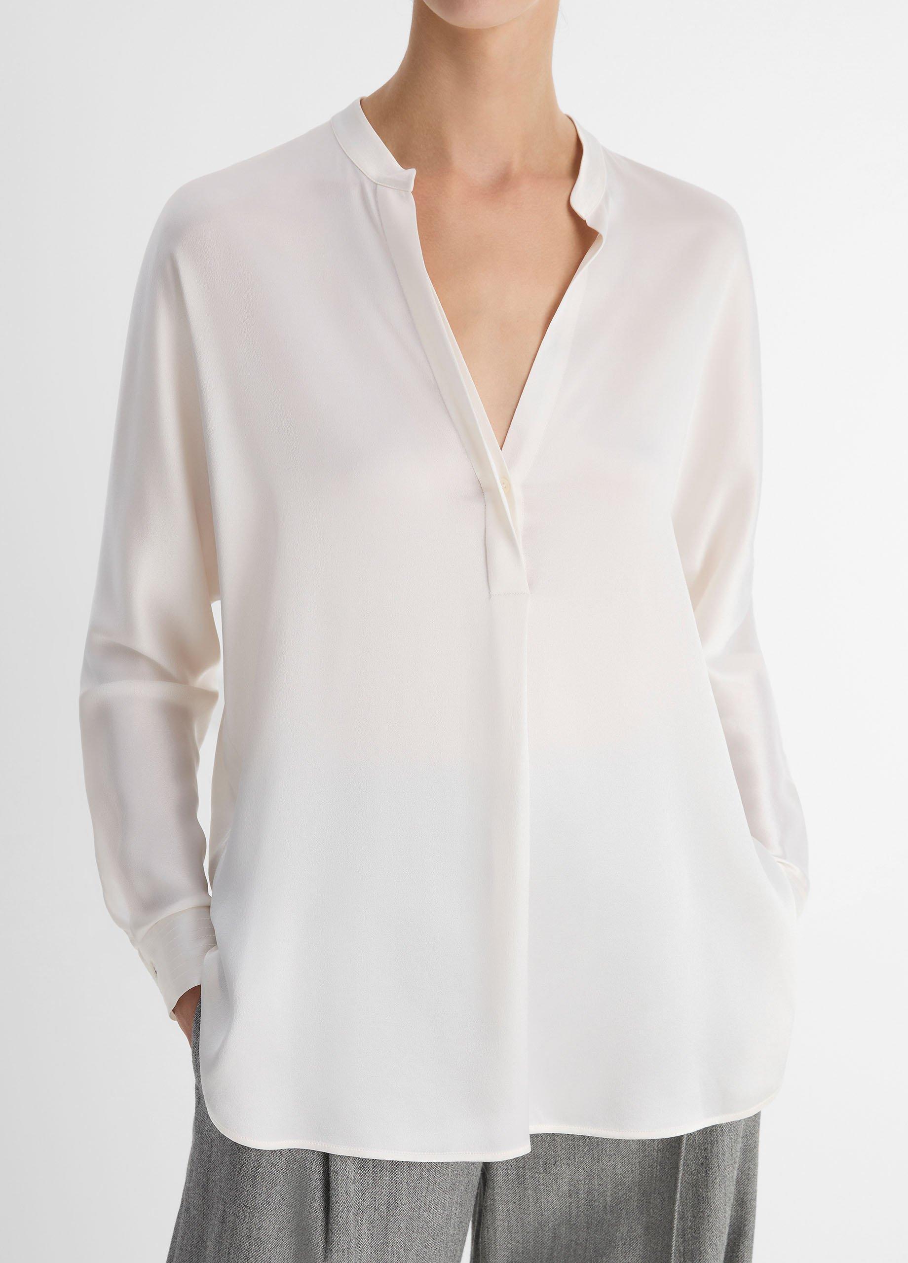 Silk Satin Band-Collar Blouse image number 1