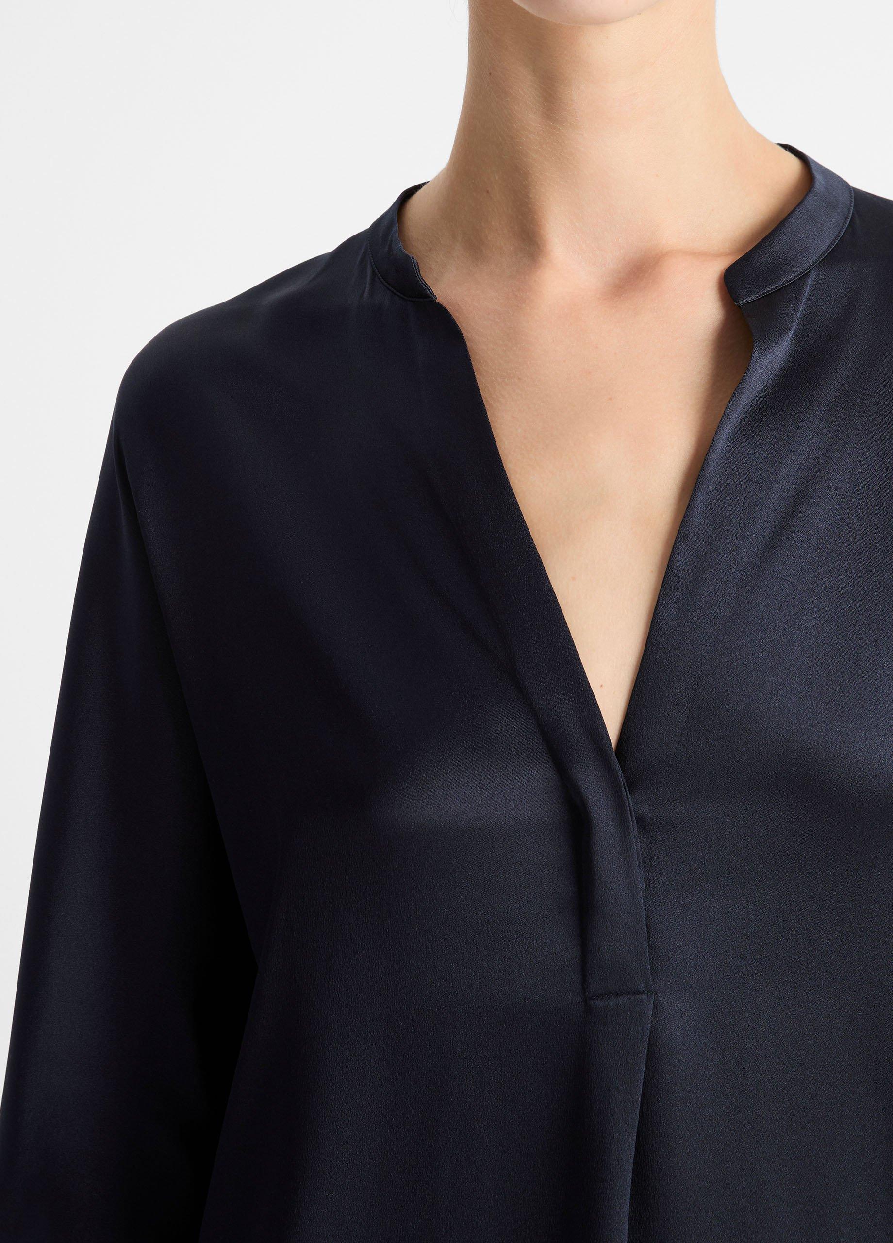 Silk Satin Band-Collar Blouse in Long Sleeve | Vince