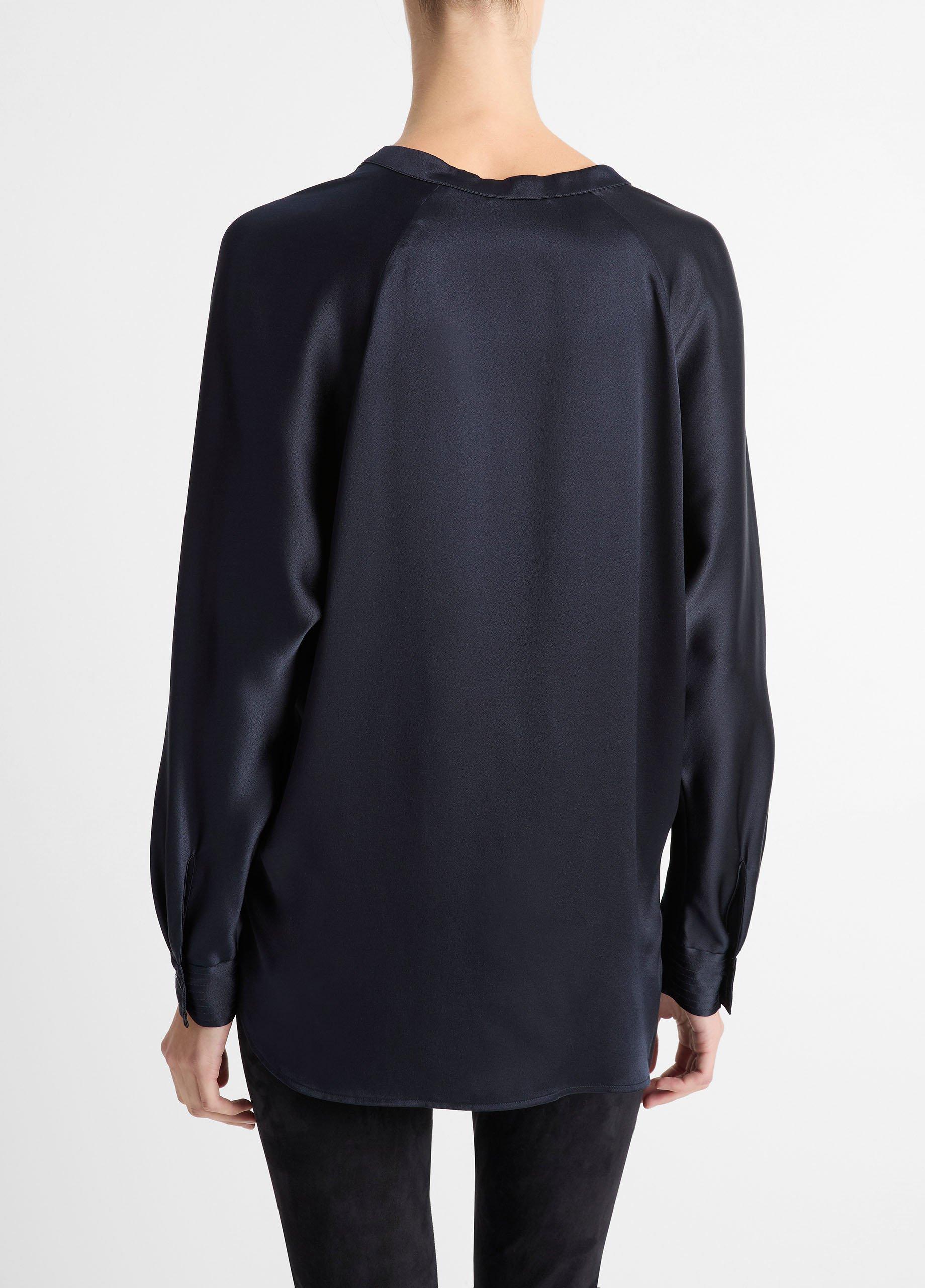 Silk Satin Band-Collar Blouse in Long Sleeve | Vince