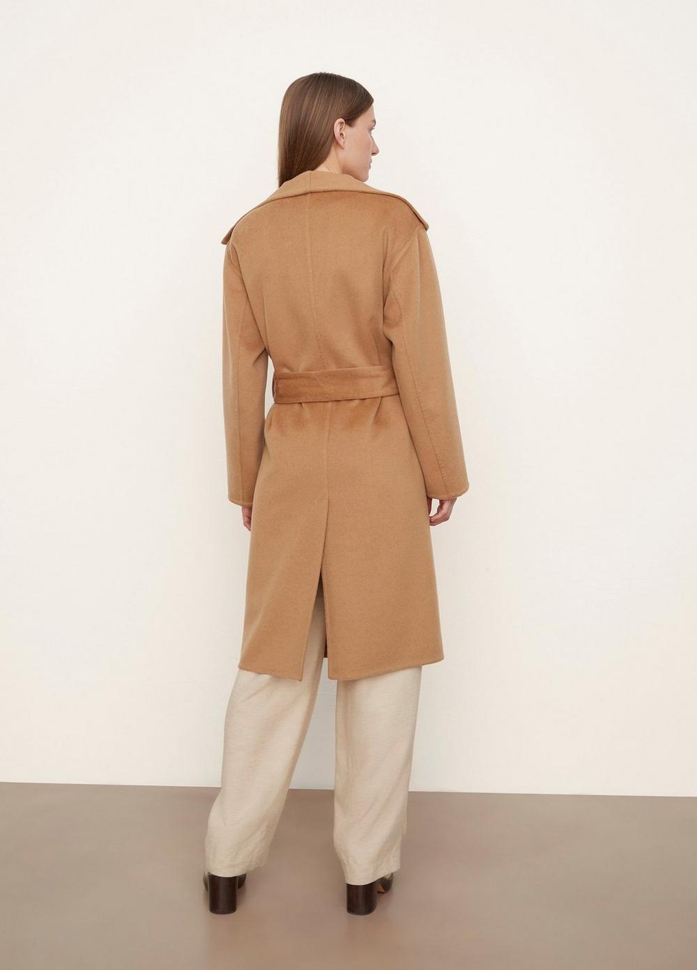 Wool and Cashmere Belted Drape-Neck Coat in Vince Products Women