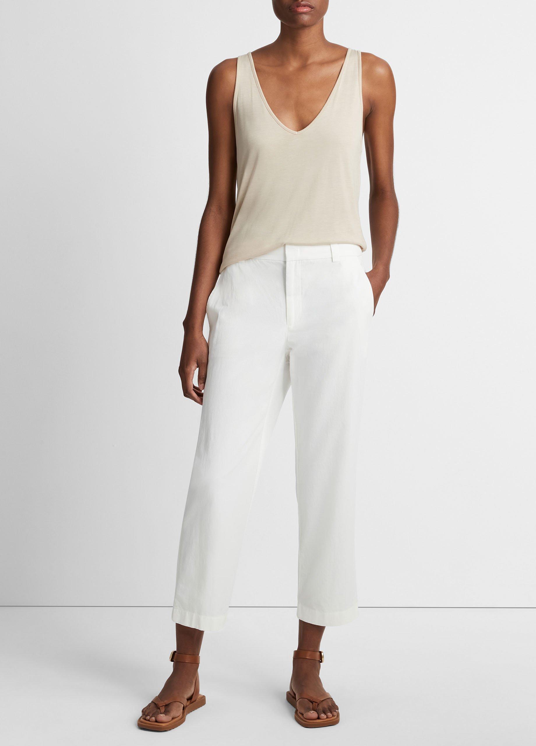 Ladies Womens White Capri Pants Cropped Trousers 100% Cotton Size Large UK  14-16